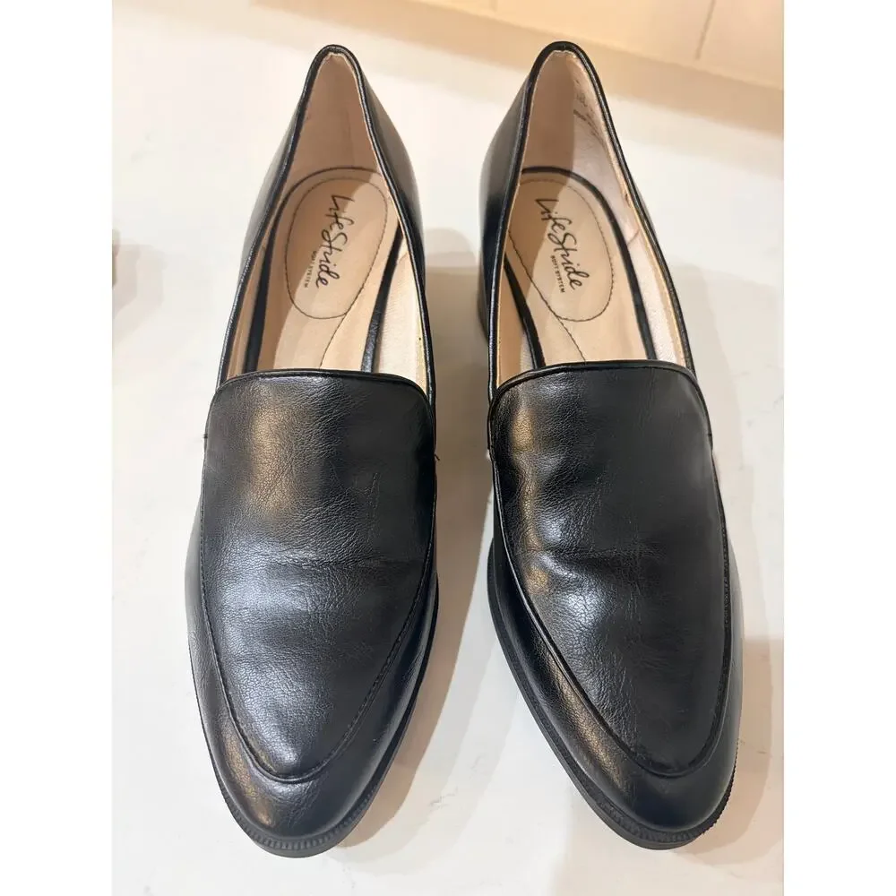 LifeStride Devyn Black Block Heel Loafers Pumps Shoes Size 10 Soft Comfort